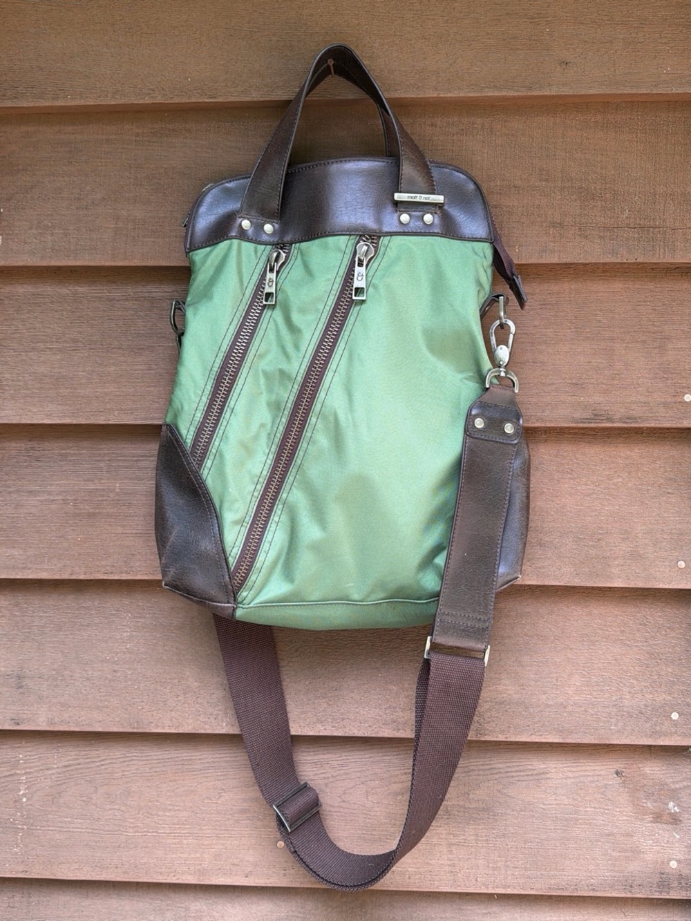Matt & Nat Green and Brown Satchel Tote w/Cross Body Strap